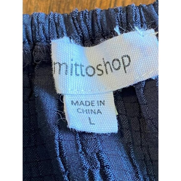 MittoShop Womens Off-Shoulder Jumpsuit L Navy Blue wide Leg Polyester Rayon - Picture 3 of 16